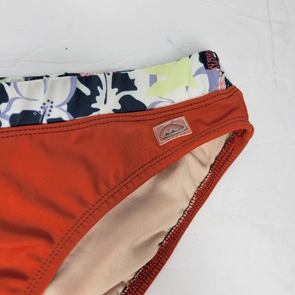 Melika Rust Orange Bikini Swim Bottoms  Size Medium White Black Waistband - Picture 2 of 8